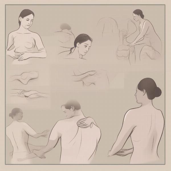 Hình ảnh minh họa các kỹ thuật massage lưng cơ bản như vuốt, day, ấn, gõ