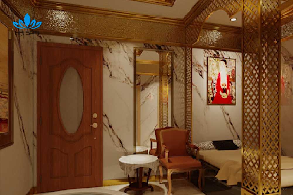 khách hàng thư giãn trong phòng xông hơi massage quận 6 hiện đại với thiết kế sang trọng